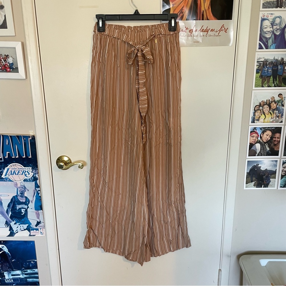 BEACHGOLD Tan and White Striped Pants